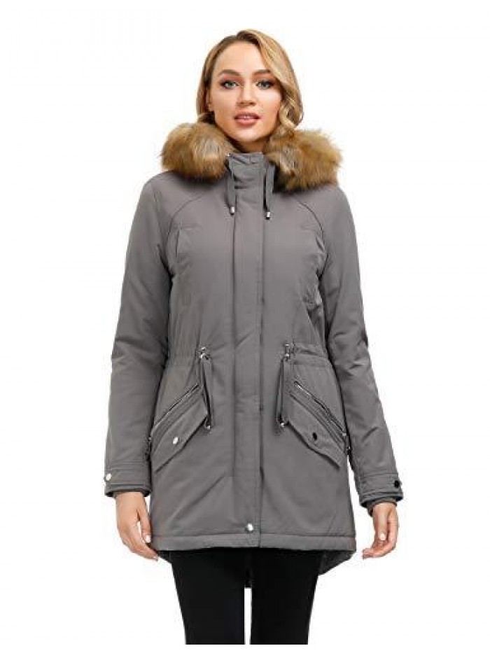 Matrix Women's Hooded Warm Winter Parka Coat Fleece Lined Long Thichkened Winter Jacket with Faux-fur Ruff 