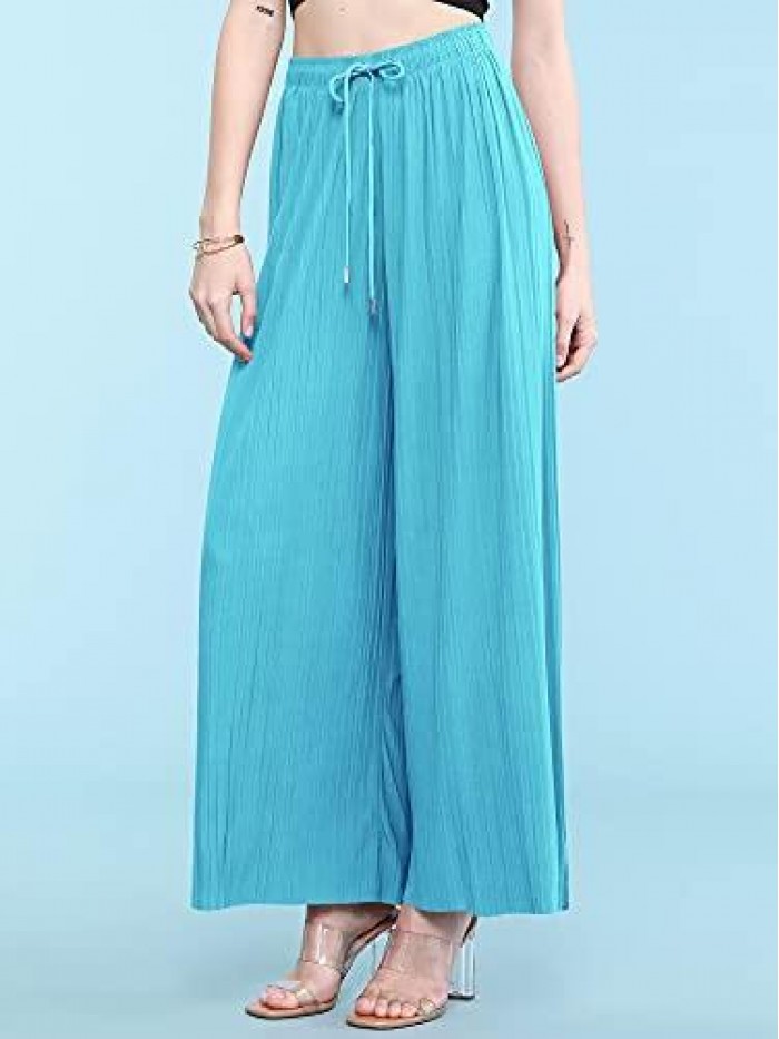 By Johnny Women's Pleated Wide Leg Palazzo Pants with Drawstring 