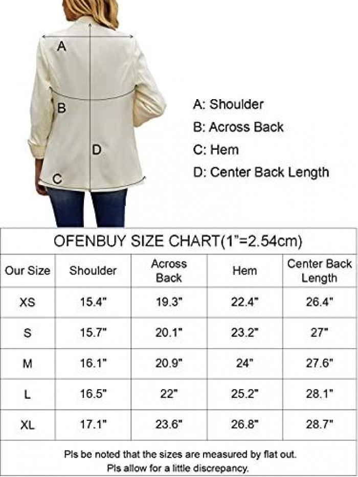 Womens Casual Blazer Ruched 3/4 Sleeve Open Front Relax Fit Office Lightweight Cardigan Jacket Blazers 