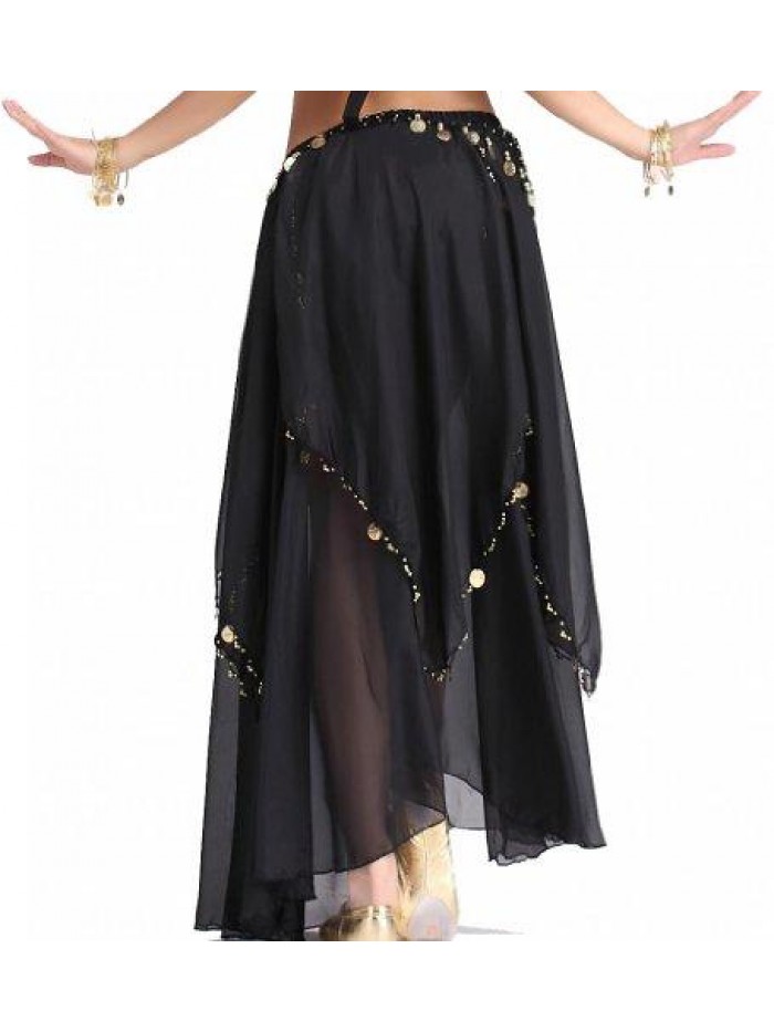 Women's Belly Dance Chiffon Skirt with Coins 