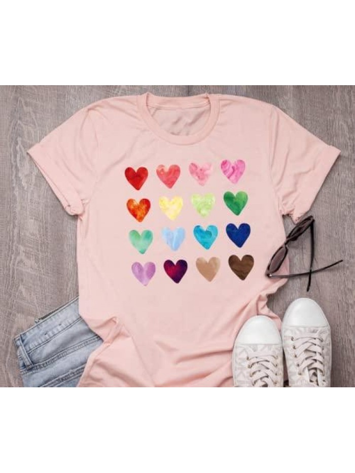 Valentine Shirts Love Heart Graphic Tee T Shirts Teen Girls Cute Graphic T Shirts Tee Top 