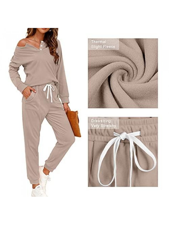 Two Piece Outfits for Women Lounge Sets Button Down Sweatshirt Sweatpants Sweatsuits Set with Pockets 