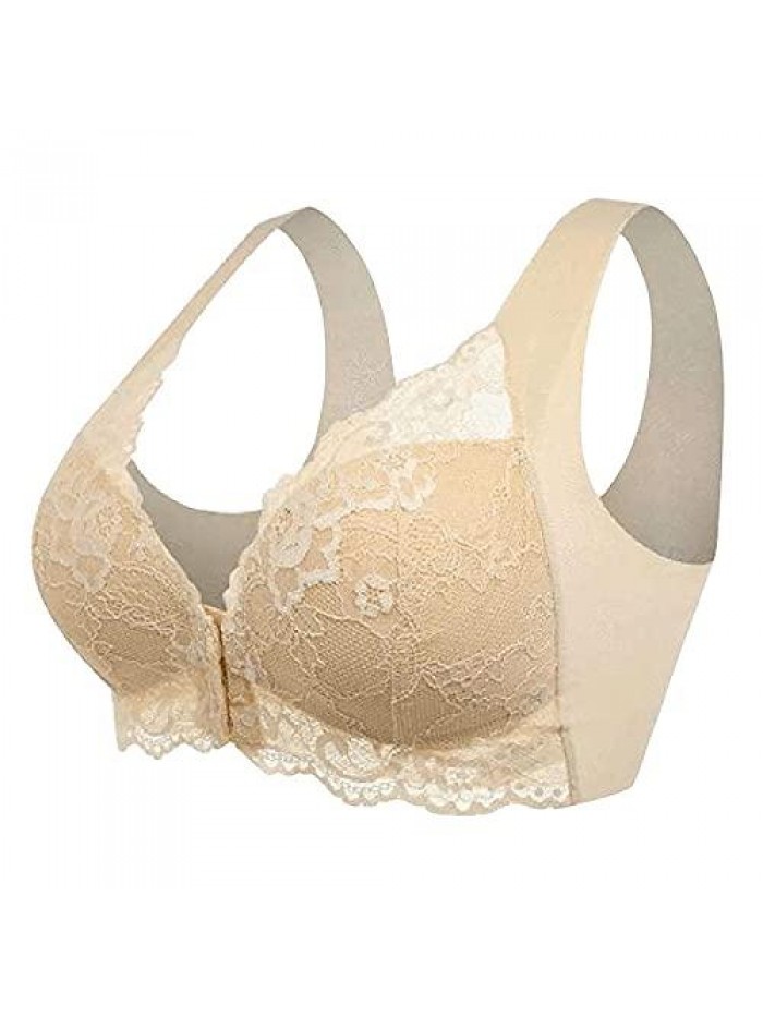 Bra for Older Women Front Closure, 5d Shaping Seamless Front Closure Bra, Women Soft Front Lace Bras 