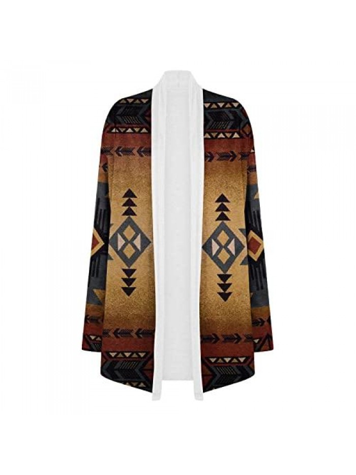 Women Aztec Open Front Cardigan Loose Slouchy Sweaters Tribal Long Sleeve Tops Shirts Knit Boho Lightweight Coat 