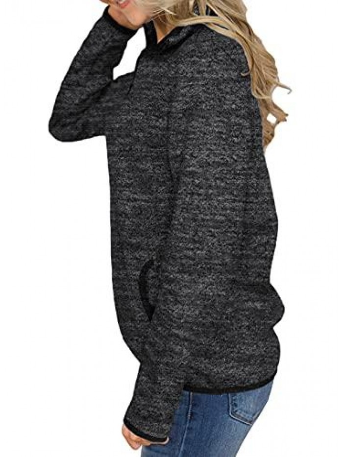 Women Casual Long Sleeve 1/4 Zipper Color Block Sweatshirts Stand Collar Pullover Tunic Tops with Pockets S-XXL 