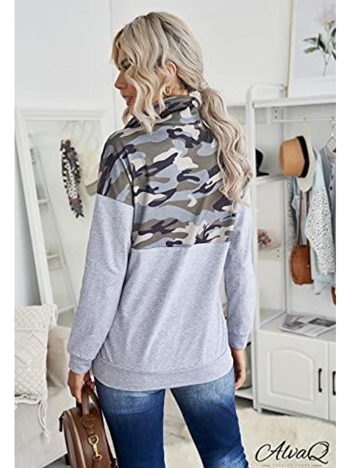 Women Sweatshirt Casual Long Sleeve Quarter Zip Color Block Pullover Tunic Tops With Pockets(S-XXL) 
