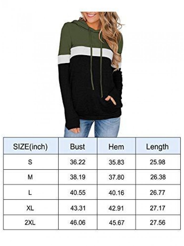 Women's Casual Color Block Hoodies Tops Long Sleeve Drawstring Pullover Sweatshirts with Pocket(S-XXL) 