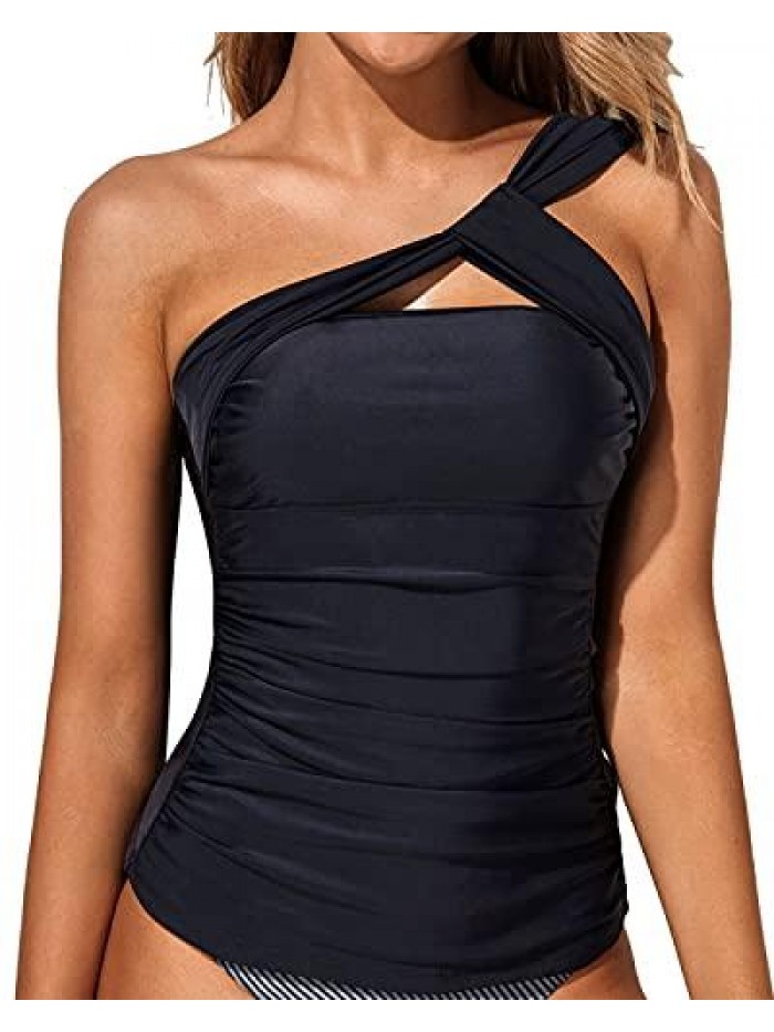Me Women Tankini Top Swim Tops Ruched One Shoulder Bathing Suit Swimsuit Tops Only 