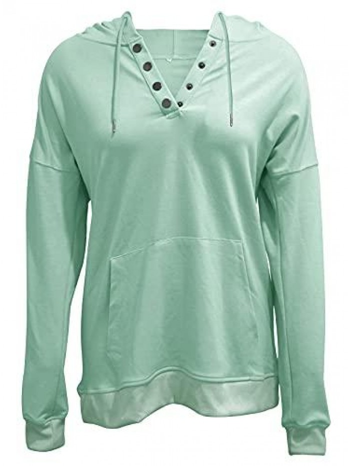 Women's Hoodies Long Sleeve Tunic Tops Pullover Sweatshirts Casual Fall Button Up Blouse with Pocket 