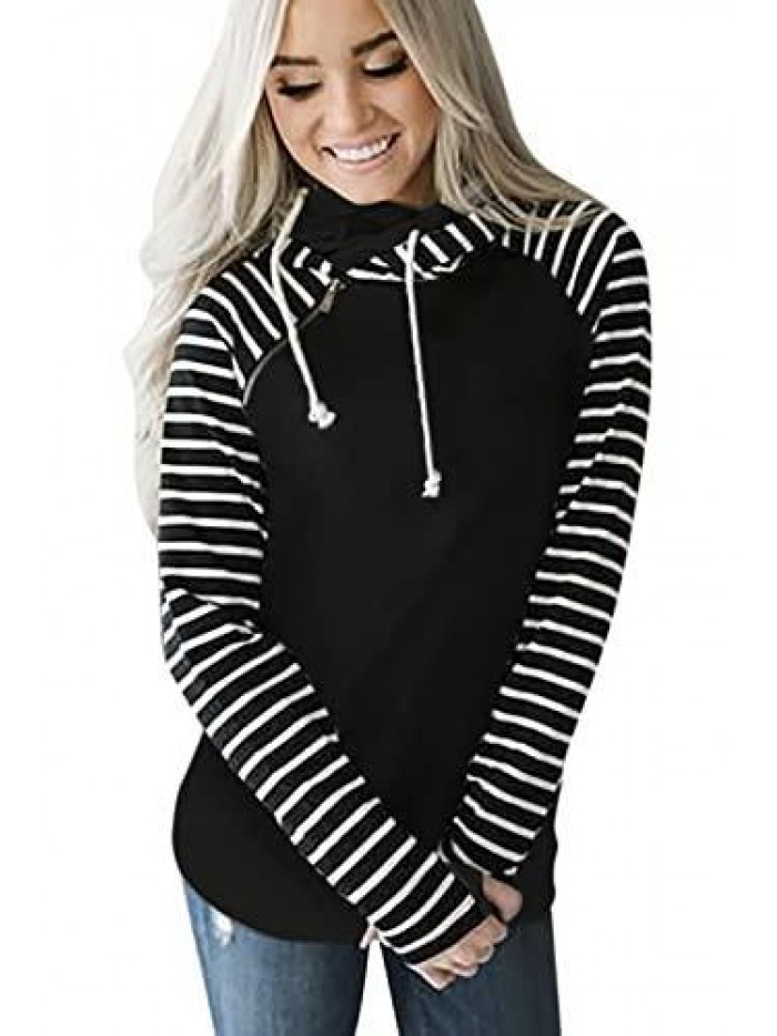 Pullover Fashion Sweatshirts Double Hooded Color Block Hoodies Casual Long Sleeve Comfort Fall Tops With Pockets 
