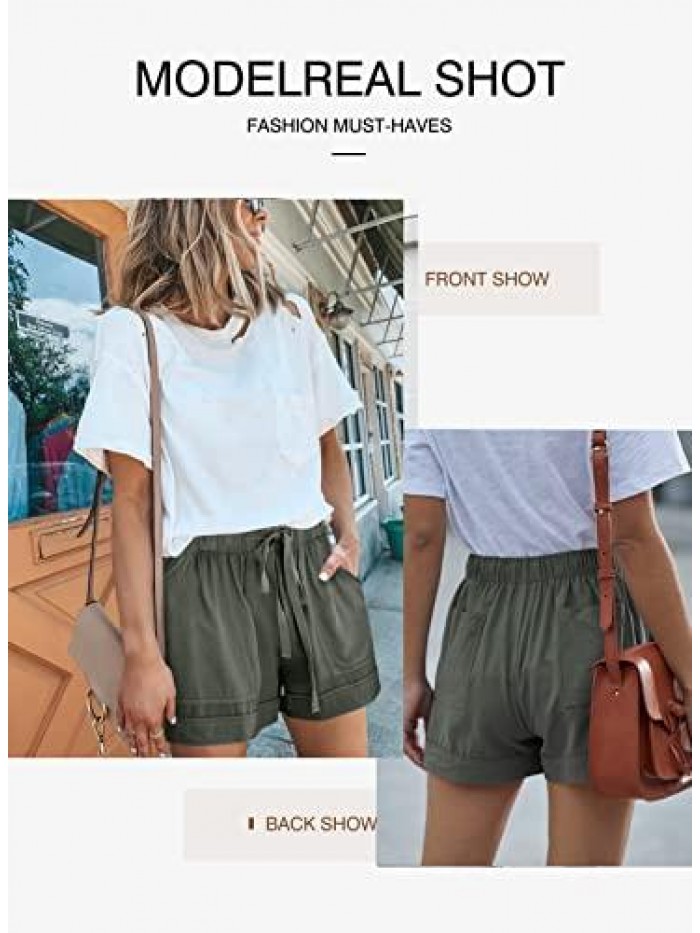 Womens Casual Short Comfy Drawstring Elastic Waist Summer Pocketed Shorts 