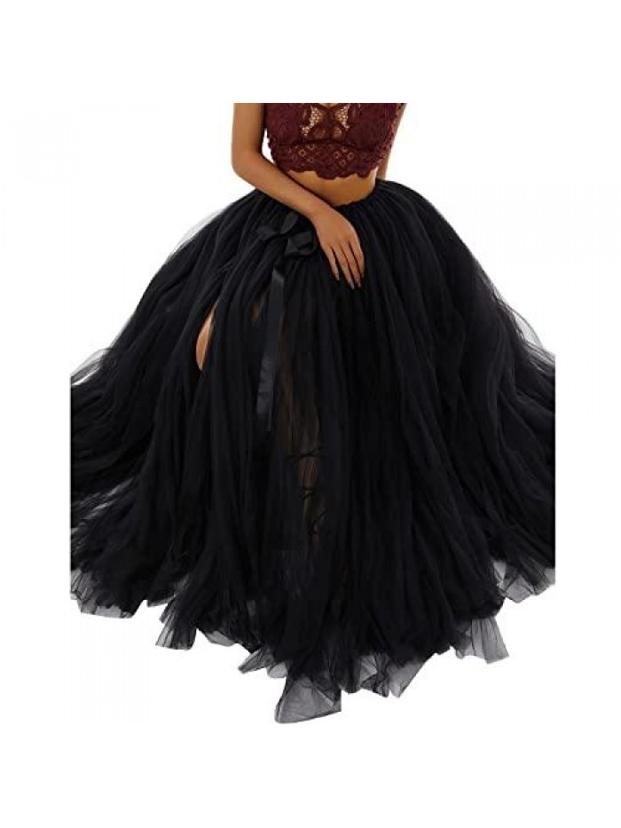 Tulle Tutu Long Skirt Tie Up Princess Bubble Skirt Ball Gown Photography Wedding Cocktail Party Banquet Wear 