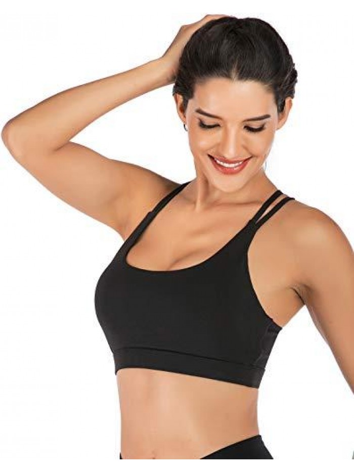 GIRL Strappy Sports Bra for Women, Sexy Crisscross Back Medium Support Yoga Bra with Removable Cups 