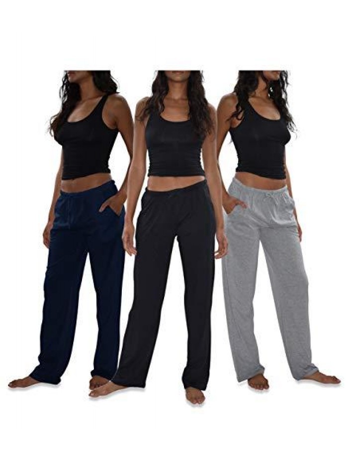 Basics Women's 3 Pack Soft Flex-Cotton Knit Pajama Pants/Lounge Pants/Sleep Pants 