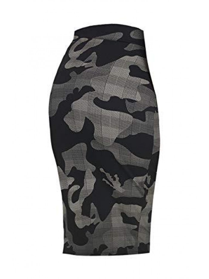 CoCo Women's Elastic Waist Stretch Bodycon Midi Pencil Skirt 
