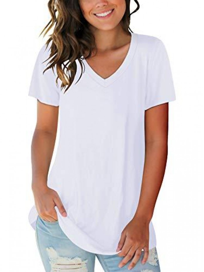 Women's Basic V Neck Short Sleeve T Shirts Summer Casual Tops 