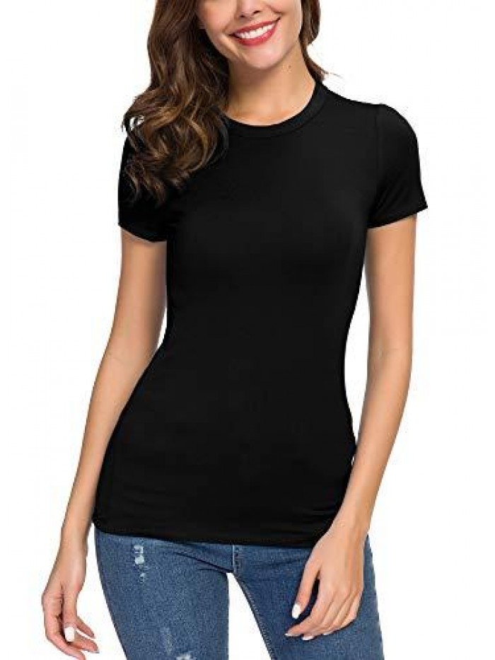 Crewneck Slim Fitted Short Sleeve T-Shirt Stretchy Bodycon Basic Tee Tops 