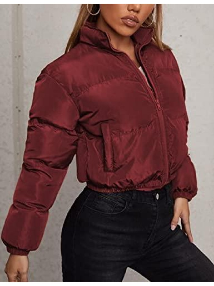 Jolin Women's Cropped Puffer Jacket Full Zip Lightweight Quilted Padding Coat 