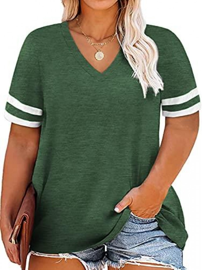 Womens Plus-Size Tops Color Block T Shirts Short Sleeve Tunics XL-4XL 