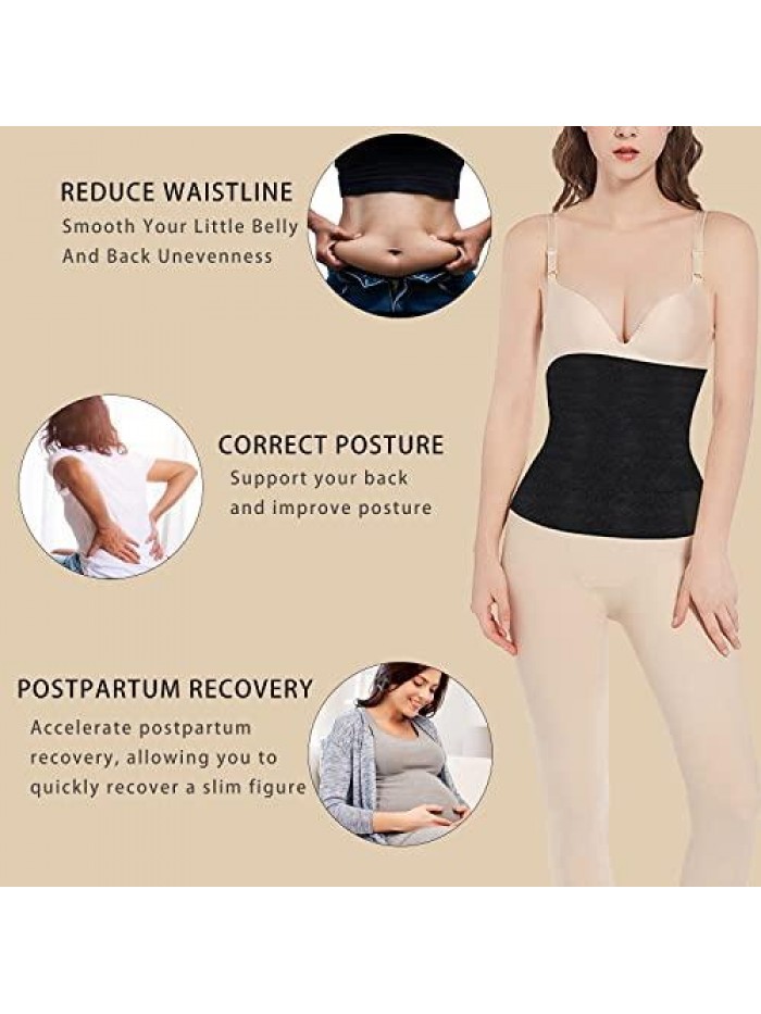Waist Wrap for Women Invisible Waist Trainer Wrap for Stomach Adjustable Waist Trimmer Belt Postpartum Recovery Long 
