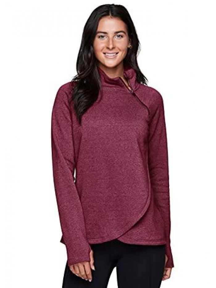 Activewear Women's Fleece Pullover Sweatshirt With Zip Mock Neck, Pockets and Thumb Holes 