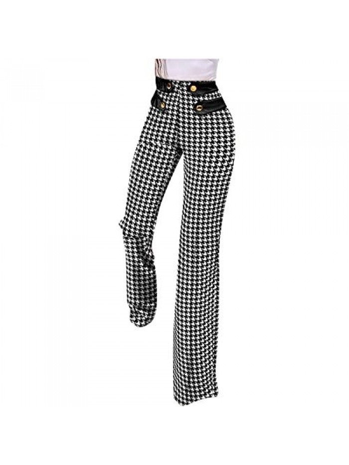 for Women Fashion Plaid Print Dress Pant Elegant Slim Fit Straight Button Casual Suit Pants Pencil Trousers 
