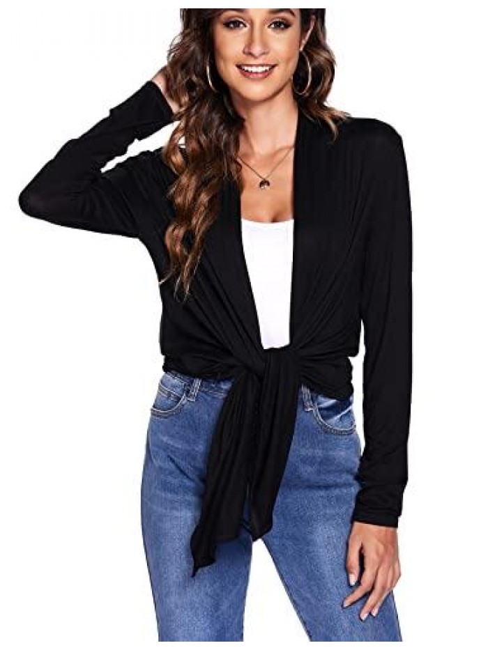 Draped Front Open Cardigan Casual Long Sleeve Lightweight Cardigan Sweaters Duster 