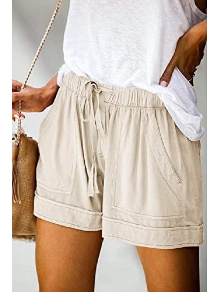 Women Comfy Drawstring Casual Elastic Waist Cotton Shorts with Pockets (S-2XL) 