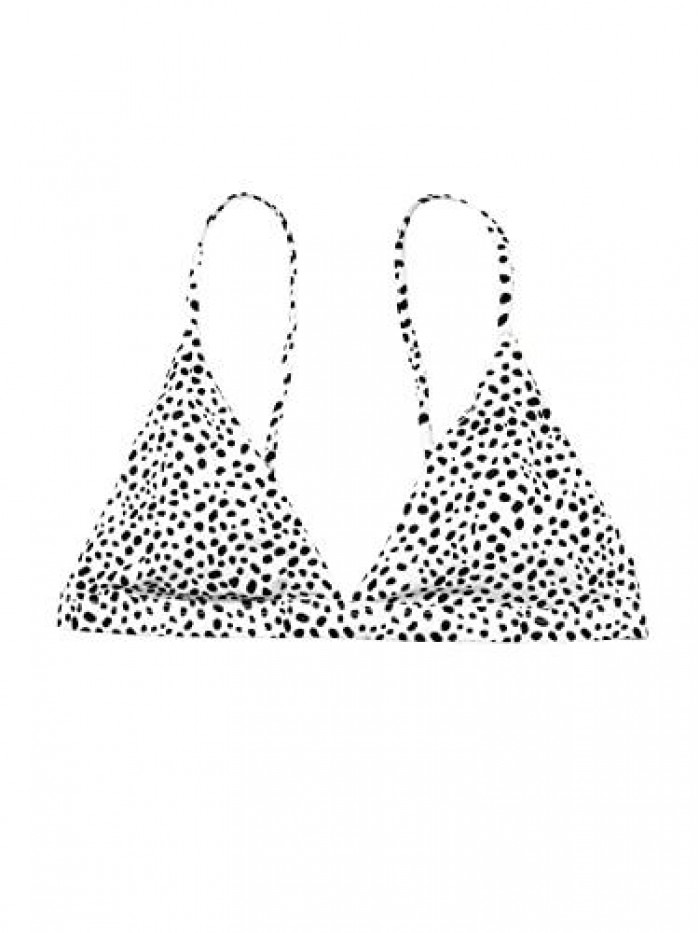 HUX Women's Dalmatian Print Spaghetti Strap V Neck Triangle Bikini Top Swimsuit 