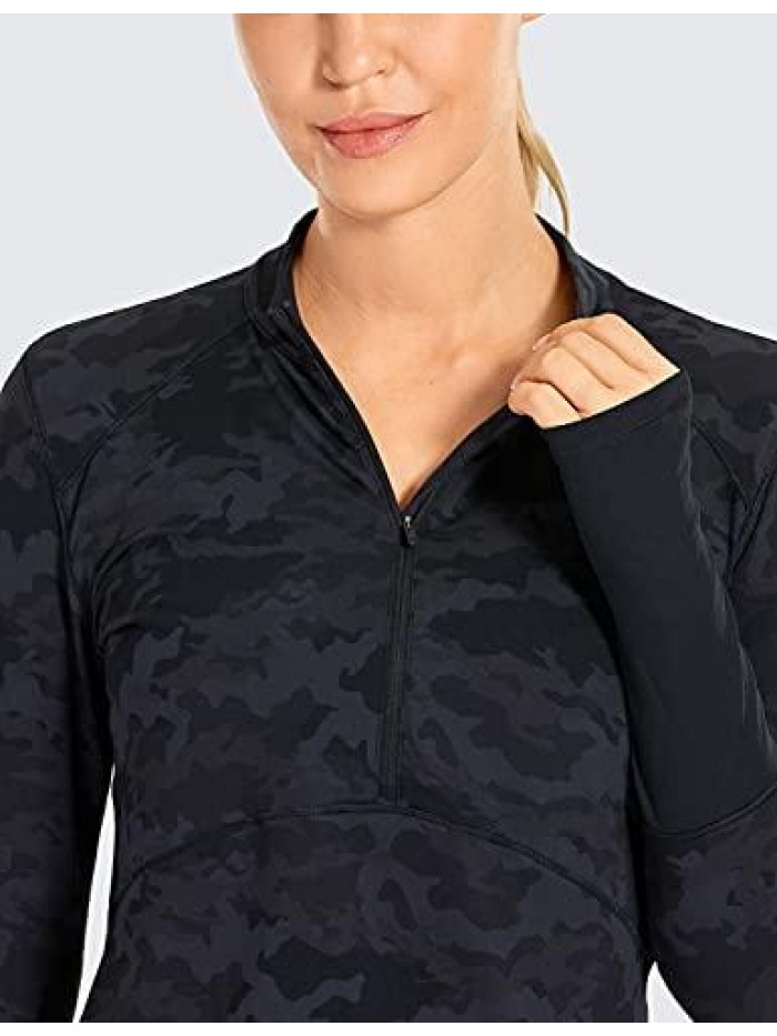 YOGA Women's Long Sleeve Crop Top Quick Dry Half-Zip Workout Shirts Running Athletic Shirt 