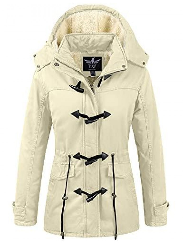 Women's Winter Thicken Military Parka Jacket Warm Fleece Cotton Coat with Removable Hood 