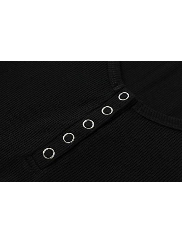 Scoop Neck Henley Sweatshirts Low Cut Solid Sexy Fall Long Sleeve Button Down Shirts 