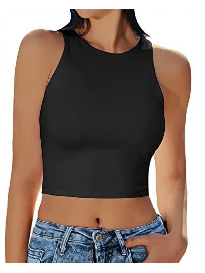 Workout Crop Tops for Women Cropped Racerback Halter Neck Shirts Sleeveless Yoga Tops 1-2 Pack 