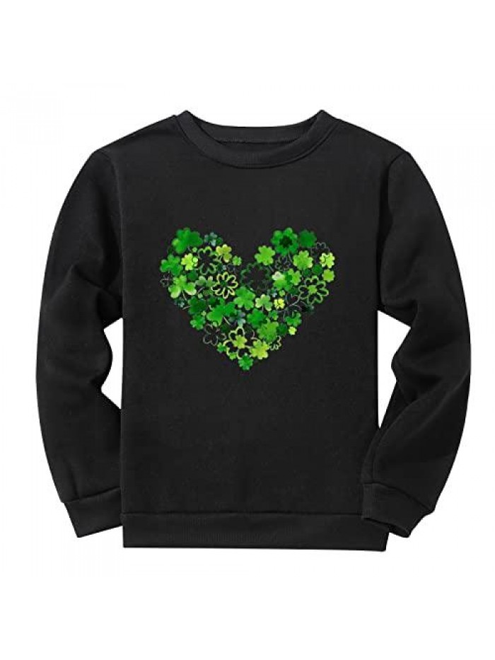 Sleeve Shirts for Women Trendy St. Patrick's Day Four Leaf Print Crewneck Sweatshirts Loose Fit Plus Size Blouses 