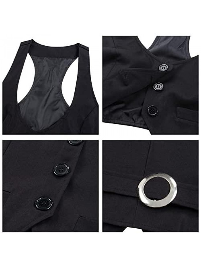 Sexy Waistcoat Vest Slim Fit Halter V-Neck Button Down Tuxedo Suit Racerback Vintage Punk Grunge Streetwear 