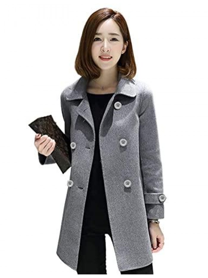 Wool Coat for Womens Double Breasted Peacoat Outwear 