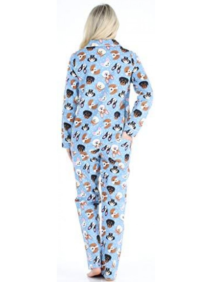 Women's Cotton Flannel Long Sleeve Button-Down Pajamas PJ Set 