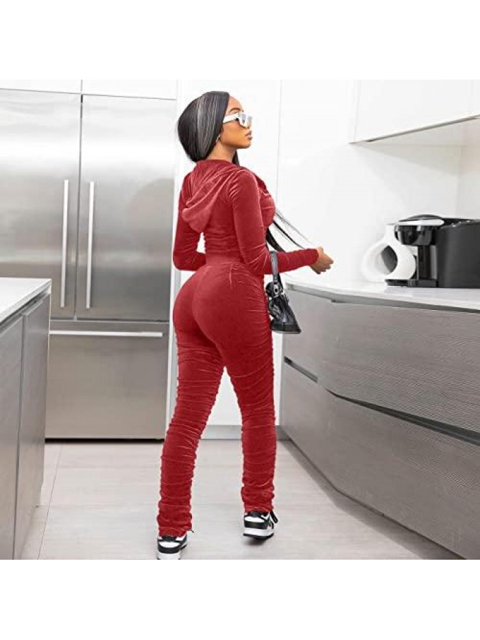 Velvet Track Suits For Women Set Sexy Velour Sweatsuits Two Piece Tracksuit Outfits Set Jogger Long Sleeve 