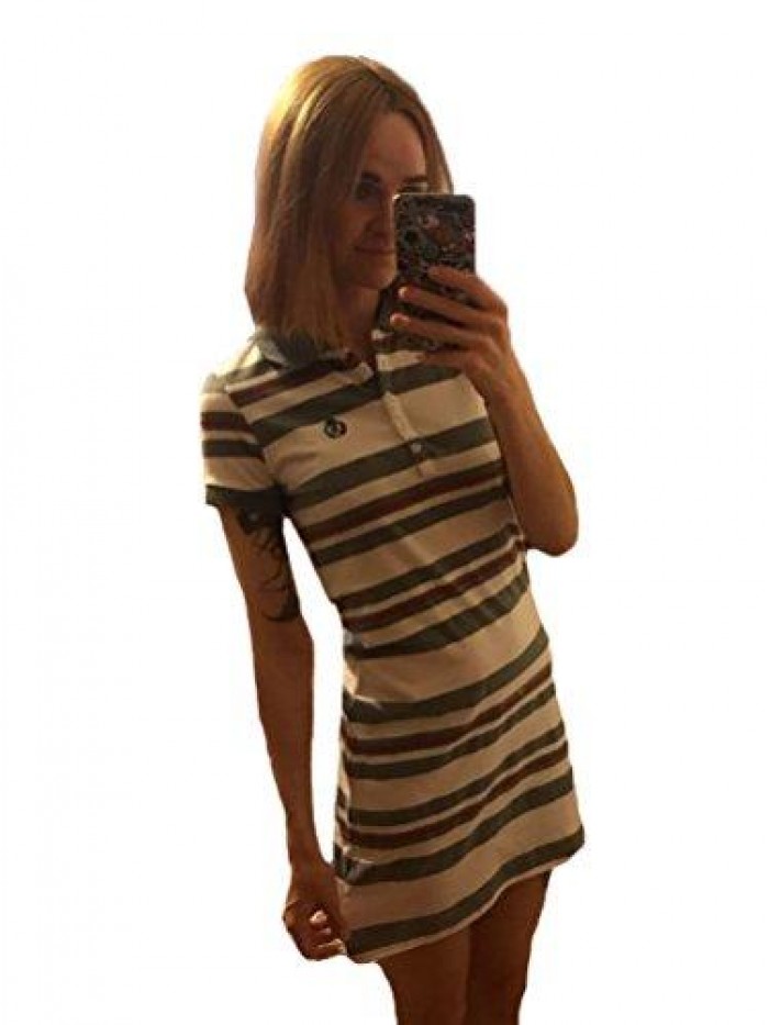 Women Embroidery Polo Striped Print Summer T Shirt Dress Slim Casual Mini Sport Dresses 