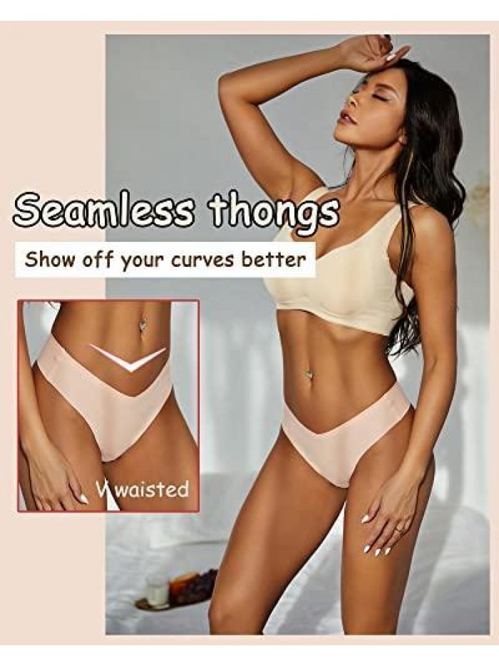 OF ME Seamless Thongs for Women V-waisted No Show Panties Stretch Breathable Sexy Thong Underwear XS-L 