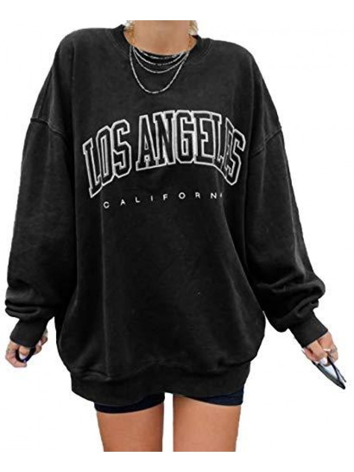 Oversized Sweatshirt Los Angeles California Crewneck Long Sleeve Casual Loose Pullover Tops 