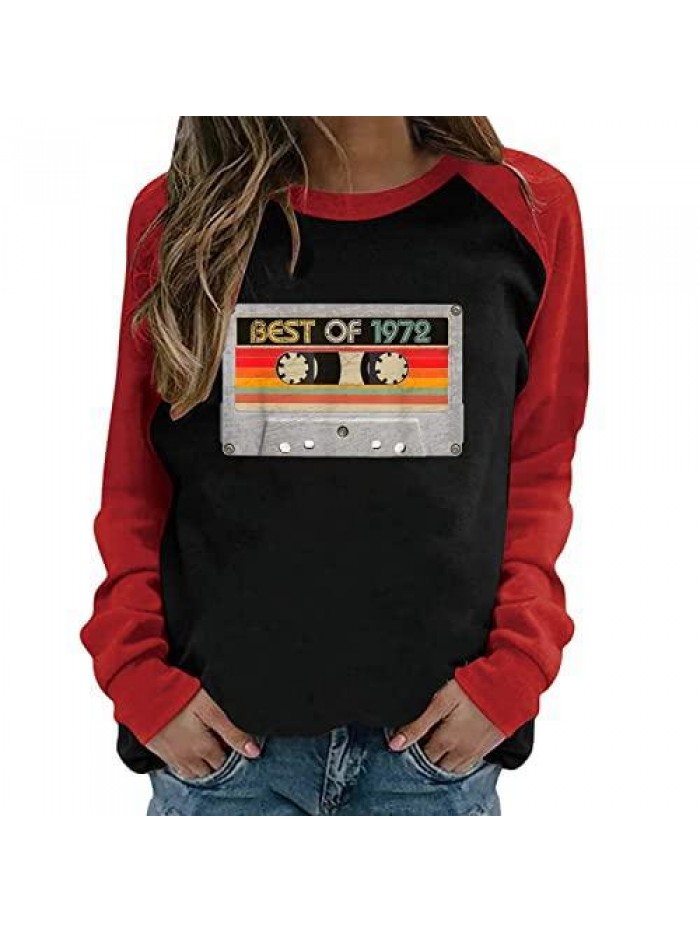 of 1972 Shirts for Women Cassette Tape Print Vintage Raglan Tshirts Long Sleeve Tops Blouse Casual Tees Shirts 
