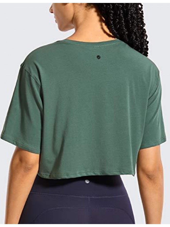 YOGA Women's Pima Cotton Workout Crop Tops Short Sleeve Yoga Shirts Casual Athletic Running T-Shirts 
