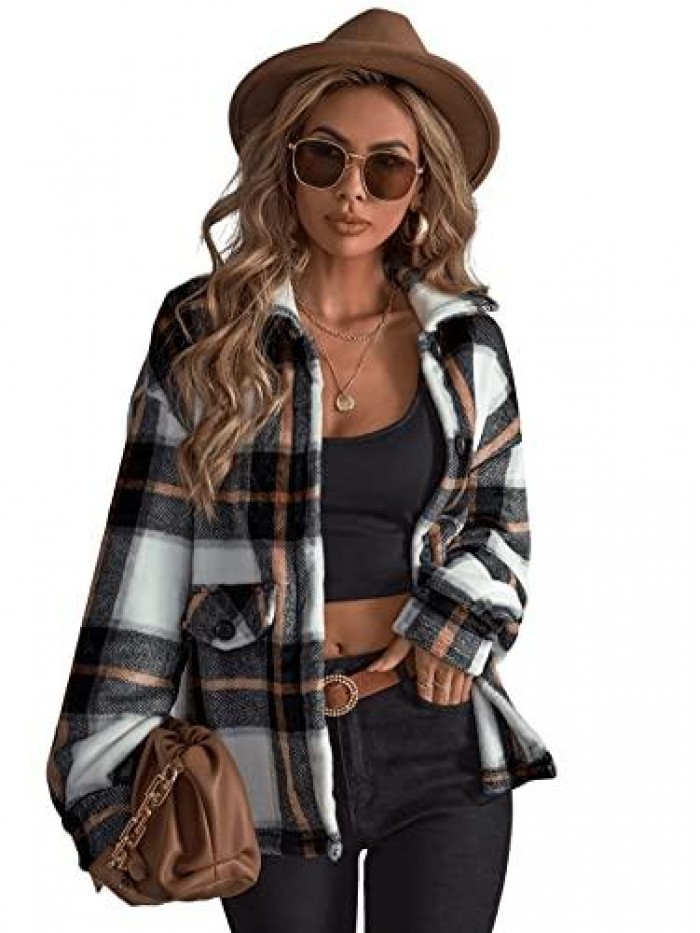 HUX Women's Plaid Long Sleeve Button Down Casual Jacket 