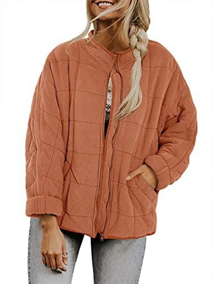 Dolman Lightweight Quilted Jackets Zip Up Long Sleeve Collar Warm Winter Outwears 