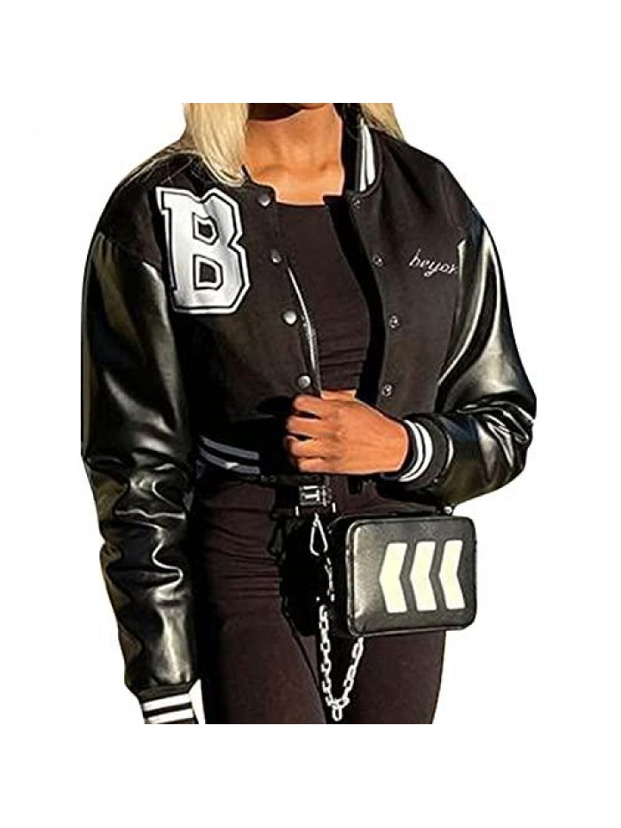 Varsity Jacket Long Sleeve Cropped Baseball Jacket Bomber Coats Y2k Streetwear Fashion 