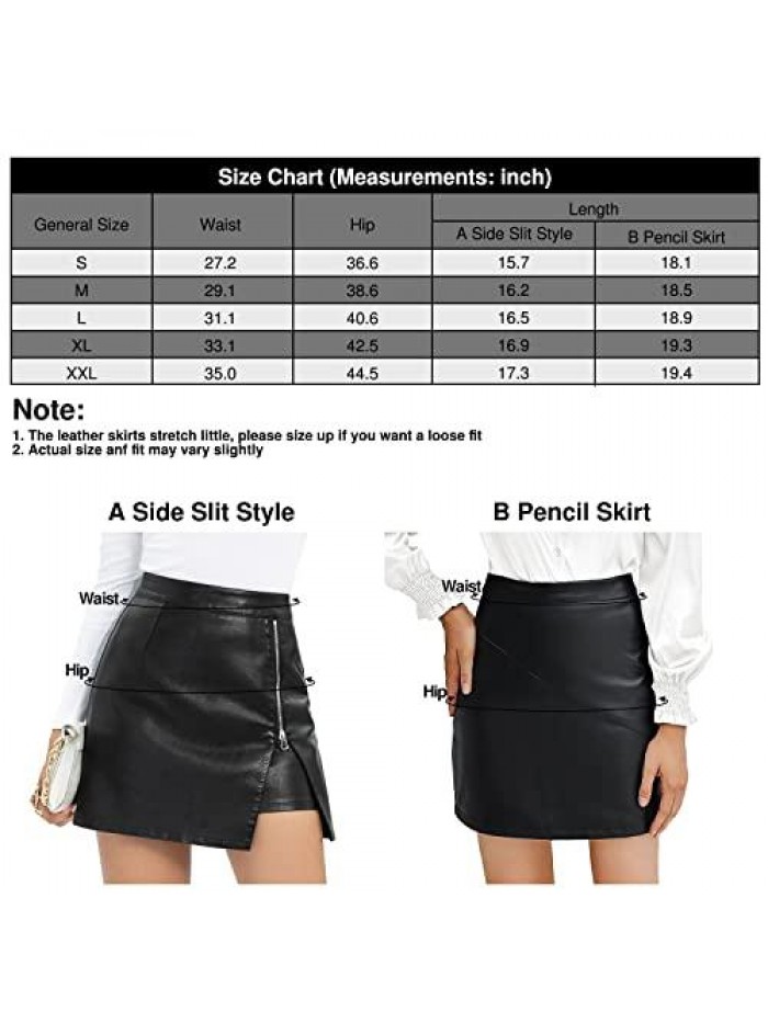 Faux Leather Mini Skirt High Waisted Bodycon A Line Pencil Short Skirt with Zipper for Women 