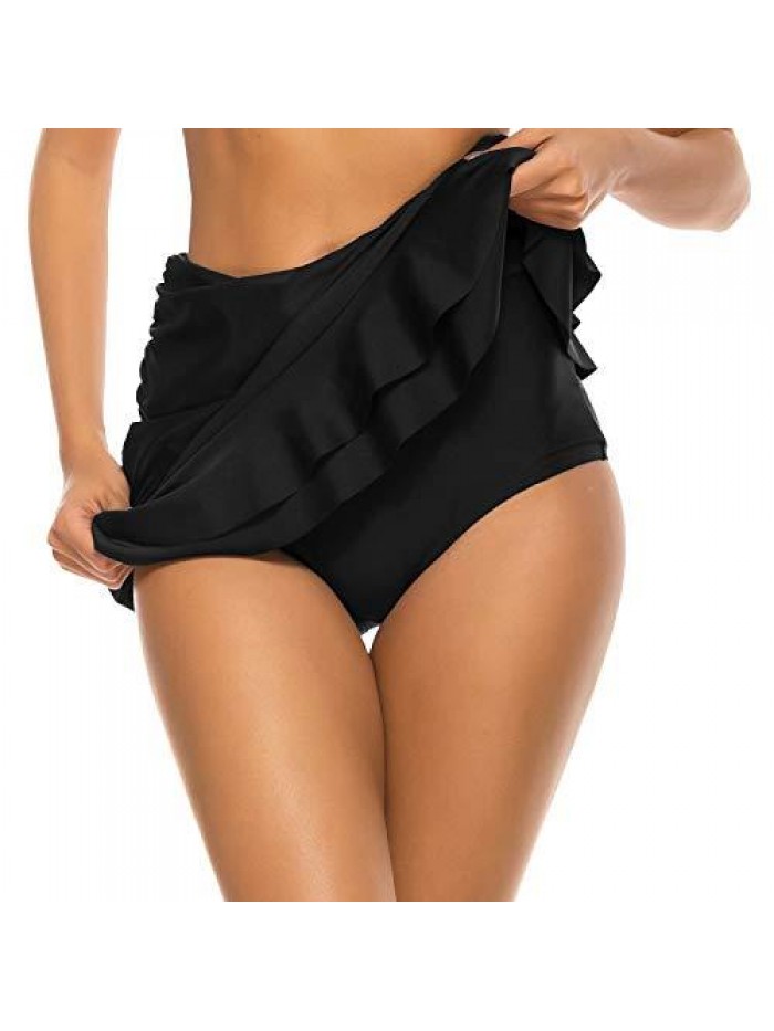 Women's Swim Skirt High Waisted Swimsuit Bottoms Ruched Swimsuits Tankini Bikini Shorts 