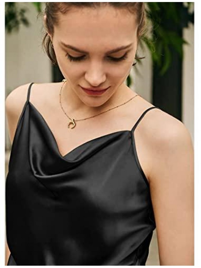 Silk Camisole Tops for Women Cowl Neck Camis Satin Tank Top Sexy Spaghetti Strap Sleeveless Loose Blouse 