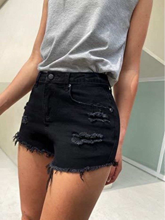 Women's High Waisted Jean Shorts Casual Ripped Distressed Denim Shorts with Pockets 